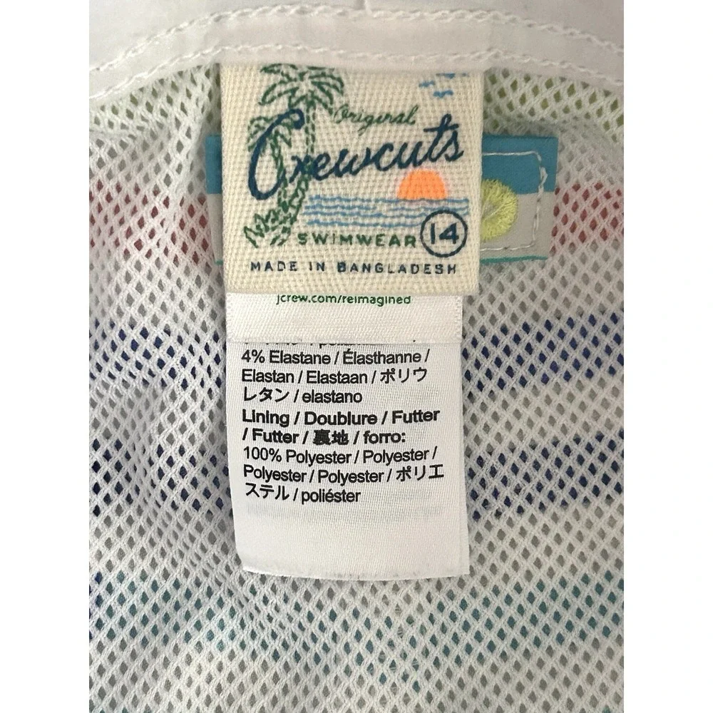 J Crew Crewcuts Boys Swim Trunks Shorts Rainbow Striped Mesh Lined Size 14 Beach
